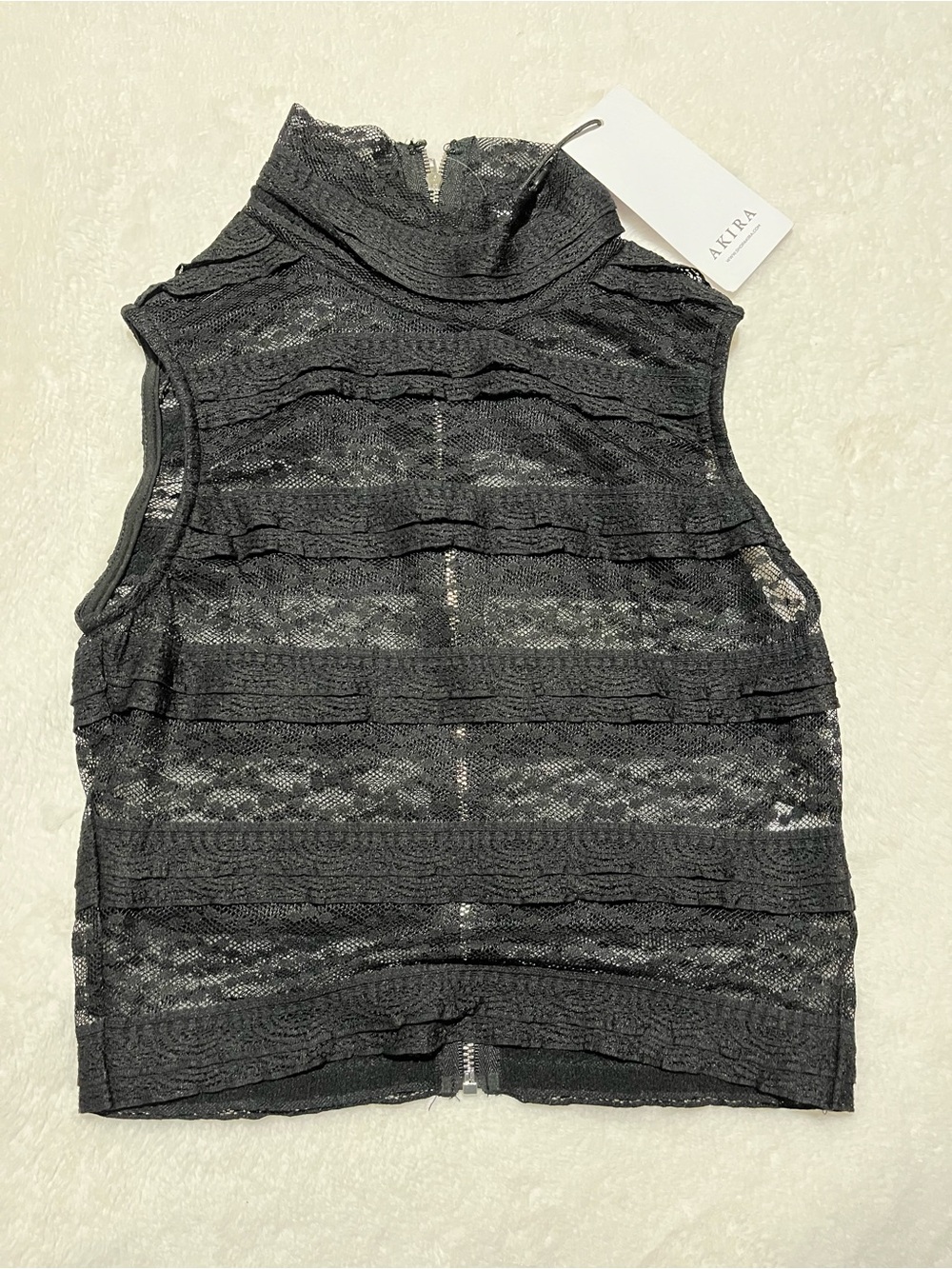 Brand New Akira Black Lace Mock Neck Sleeveless Top
